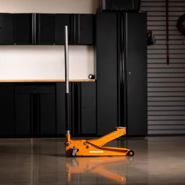Maasdam 3-Ton Low Profile Floor Jack with Quick Lift in Orange