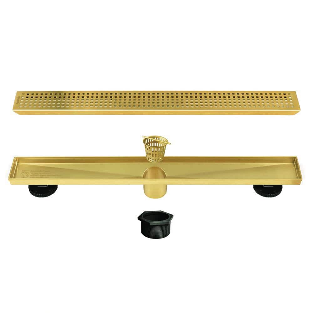 36-Inch Gold Stainless Steel Linear Shower Drain with Square Holes