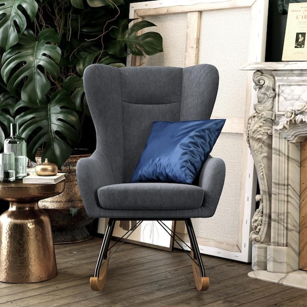 Novogratz Harper Wingback Rocker, Gray Linen