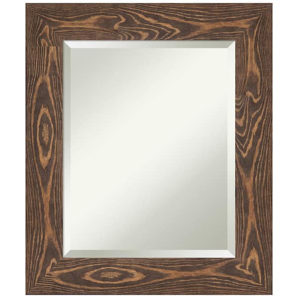 Amanti Art Bridge Brown 22 in. W x 26 in. H Wood Framed Beveled Bathroom Vanity Mirror in Brown