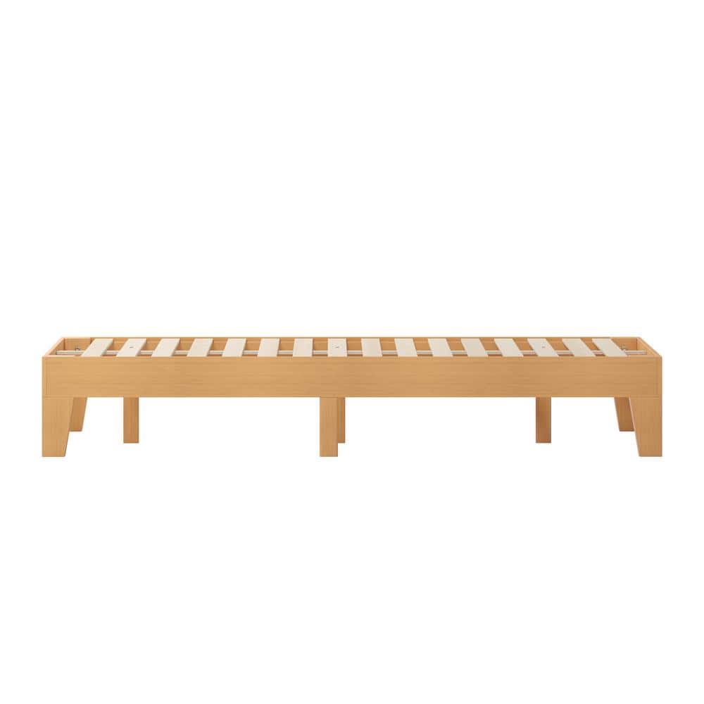 Natural Pine Full Platform Bed with Wood Headboard and Slats