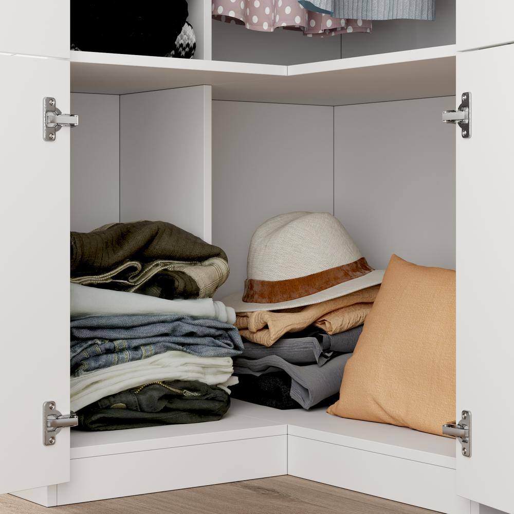 White Wood 35.4 in. W 4-Door Corner Wardrobe Armoires with Hanging Rod, Storage Shelves 74.2 in. H x 35.4 in. D - thumbnail 8