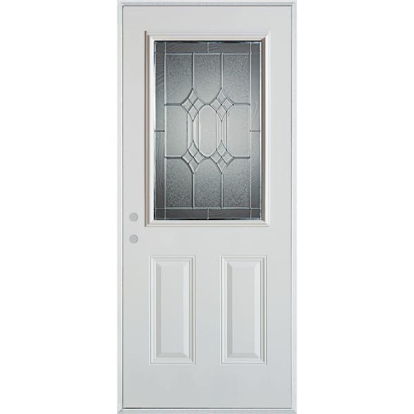 Stanley Doors 32 in. x 80 in. Orleans Patina 1/2 Lite 2-Panel Painted White Right-Hand Inswing Steel Prehung Front Door