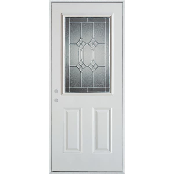 Stanley Doors 32 in. x 80 in. Orleans Zinc 1/2 Lite 2-Panel Painted White Right-Hand Inswing Steel Prehung Front Door