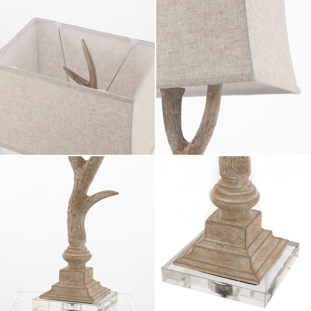 Beige Faux Antler Resin Table Lamp with Linen Shade