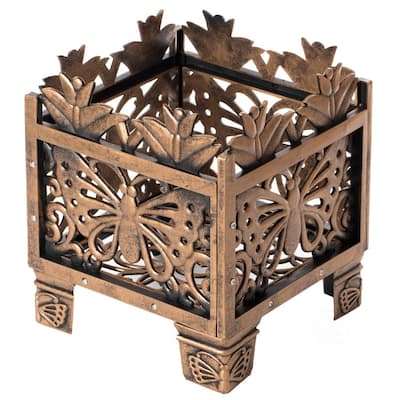 10.5 in. W x 10.5 in. D x 12.5 in. H Living Butterfly Outdoor Antique Bronze Plastic Plant Stand, Flower Planting Pot