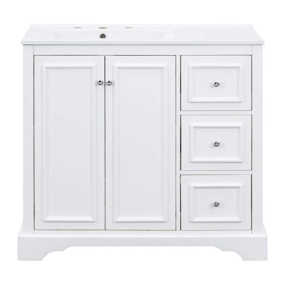 36 in. Single Sink Freestanding White Bath Vanity with White Ceramic Top Unassembled price history on PriceWatchPro