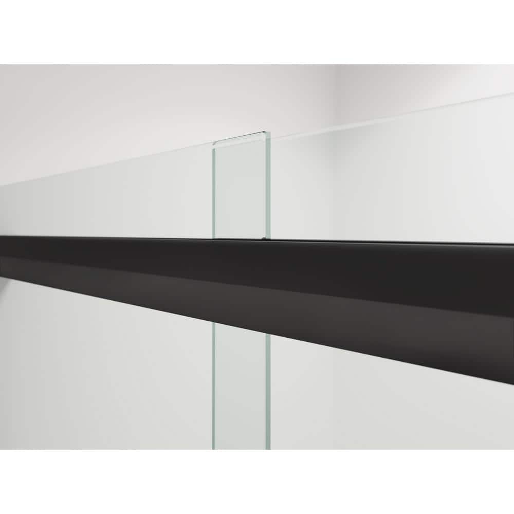 Matte Black Frameless Sliding Shower Door with Clear Glass Panels
