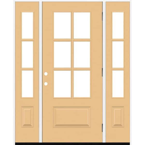 Steves & Sons Legacy 60 in. x 80 in. 3/4-6Lite Clear Glass LHOS Primed Jackfruit Finish Fiberglass Prehung Front Door w/Dbl 10in.SL