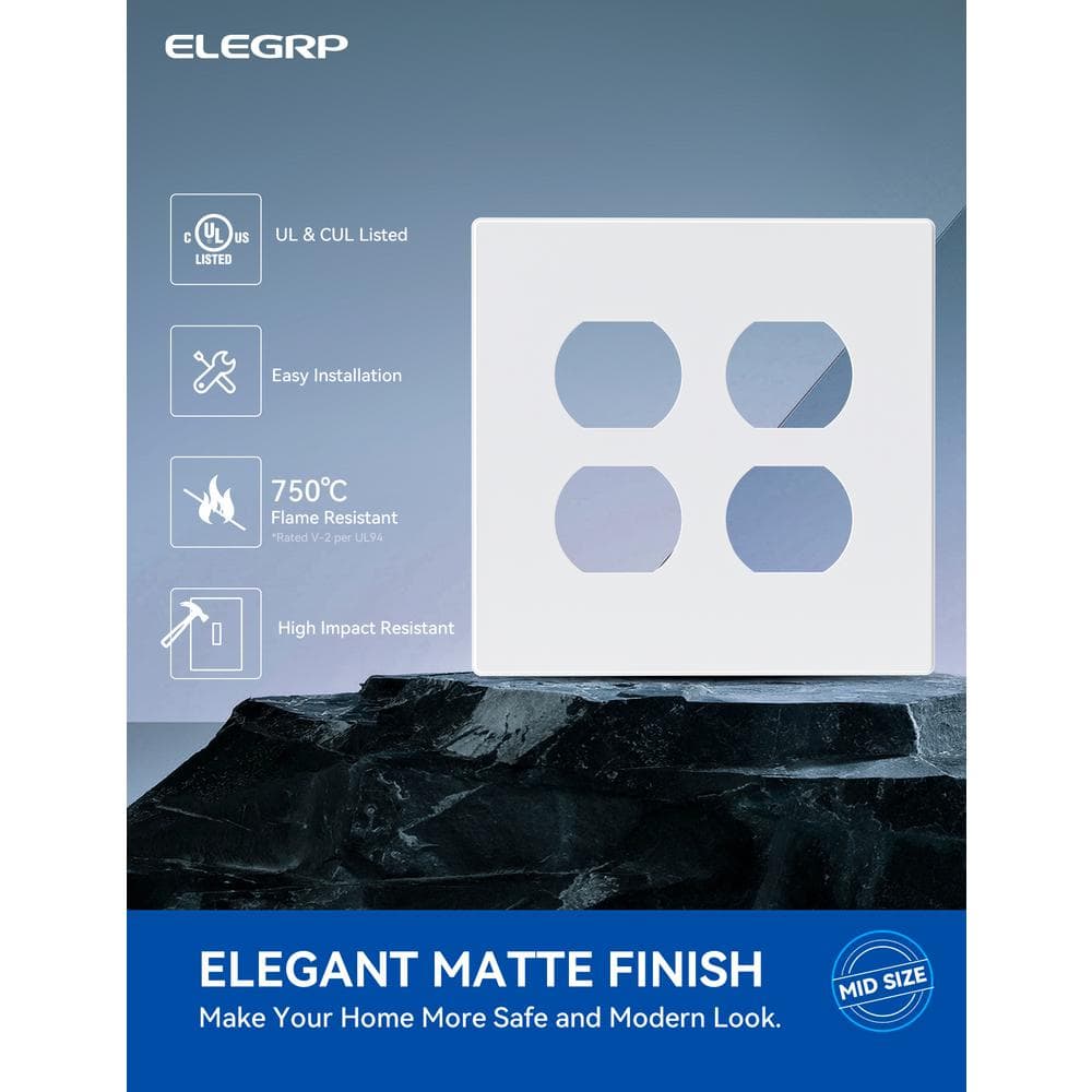 White 4-Gang Plastic Duplex Outlet Wall Plate Set