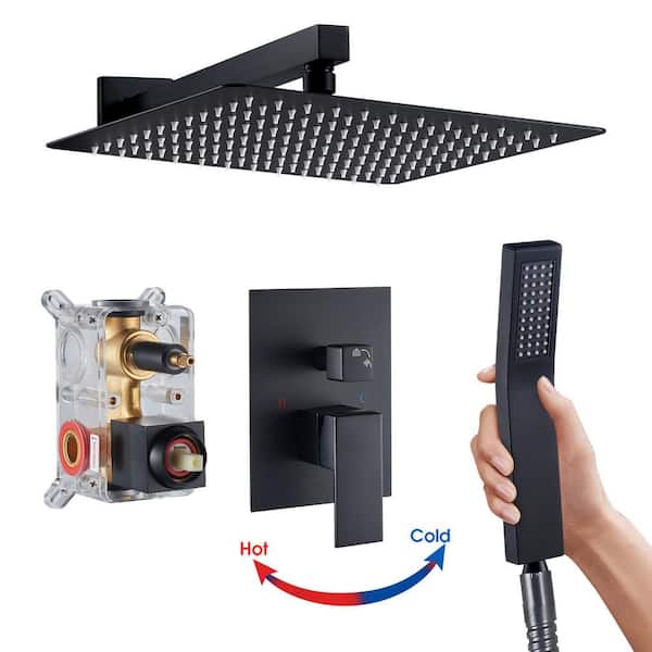 Rainfull 1-Spray with Valve 1.8 GPM 10 in. Handheld Shower Faucet Adjustable Heads Dual Shower Heads in Matte Black