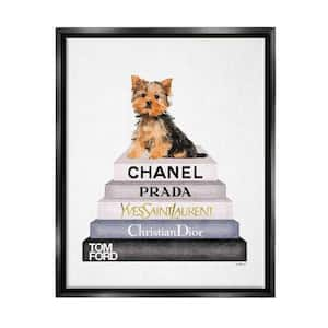 Book Stack Yorkie Dog Glam Fashion Watercolor by Amanda Greenwood Floater Frame Animal Wall Art Print 17 in. x 21 in.