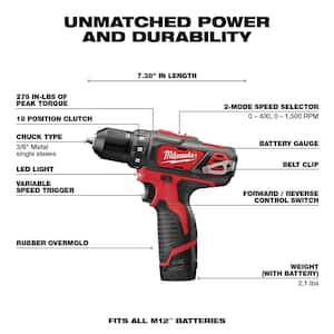 M12 12V Lithium-Ion Cordless Drill Driver, Impact Driver, and Ratchet Combo Kit (3-Tool)