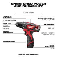 M12 12V Lithium-Ion Cordless Combo Kit (5-Tool) with Two 1.5 Ah Batteries, Charger and Tool Bag