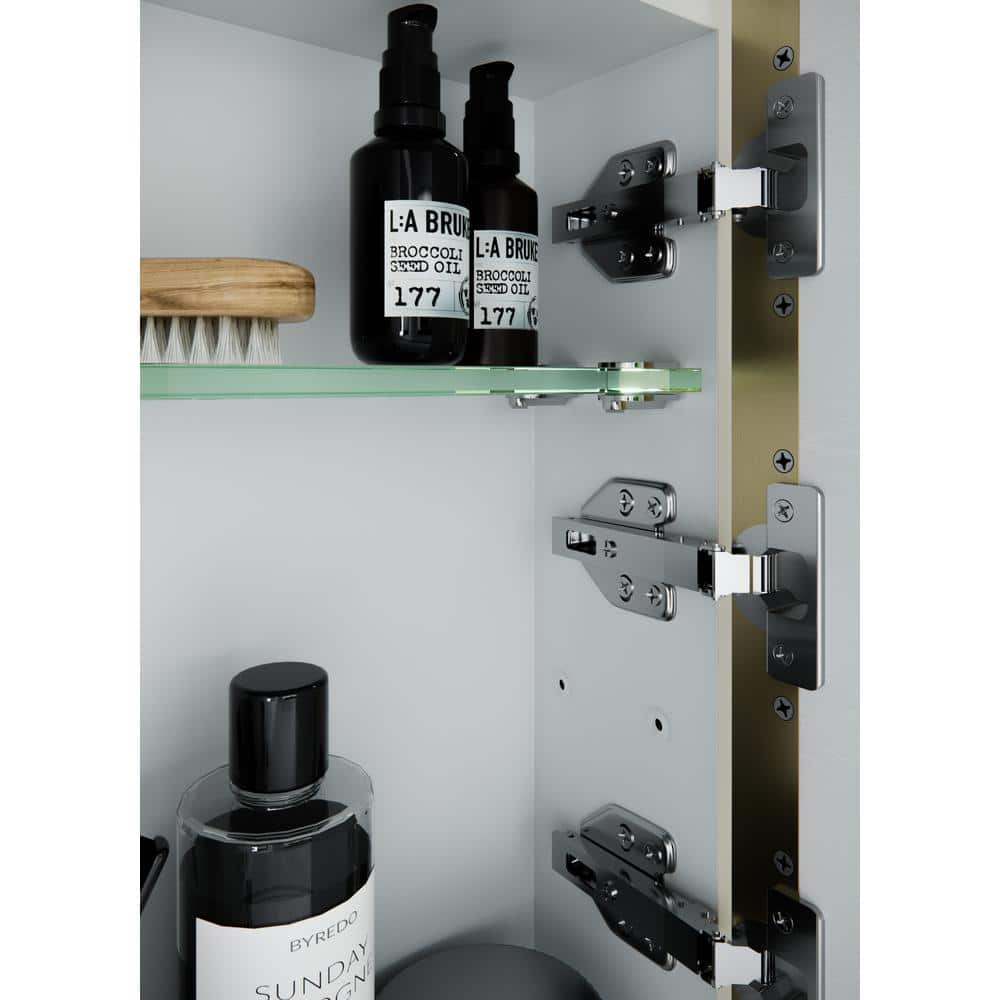 Satin Brass Oval Recessed Medicine Cabinet with Mirror