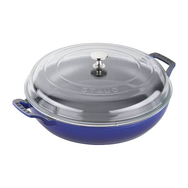 3.5 qt. Enameled Cast Iron Braiser, Made in France with Glass Lid - Dark Blue