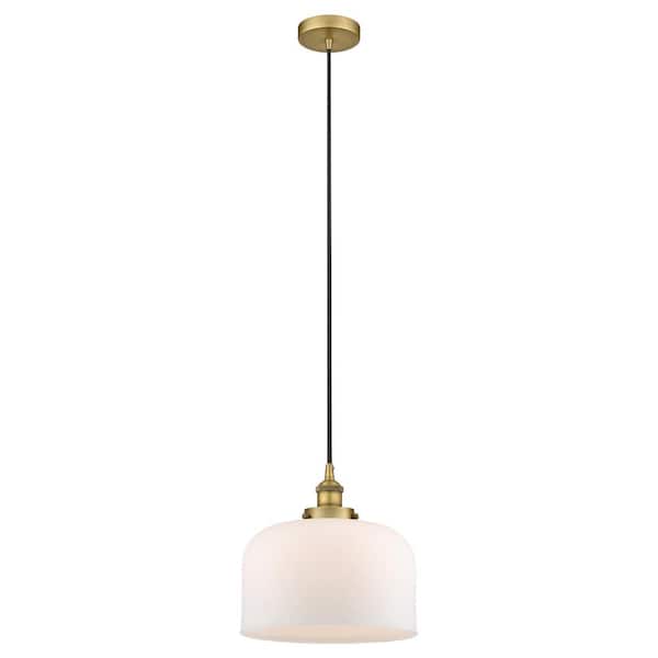 Innovations Bell 60-Watt 1-Light Brushed Brass Standard Mini Pendant Light with Painted Glass Shade, No Bulbs Included