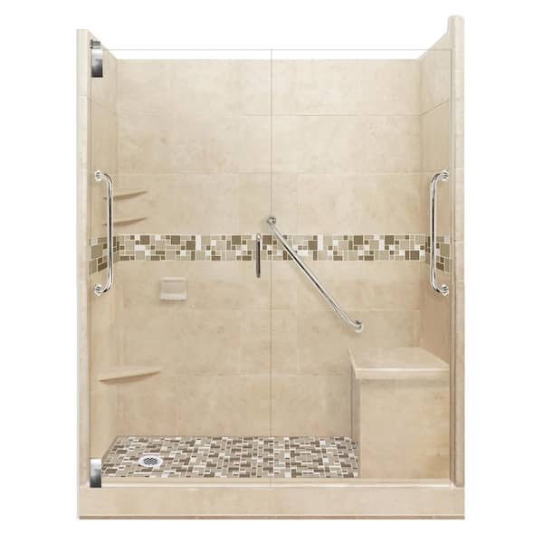 American Bath Factory Tuscany Freedom Grand Hinged 32 in. x 60 in. x 80 in. Left Drain Alcove Shower Kit in Brown Sugar and Chrome Hardware