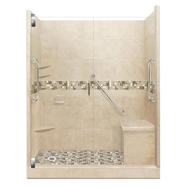 American Bath Factory Tuscany Freedom Grand Hinged 32 in. x 60 in. x 80 in. Left Drain Alcove Shower Kit in Brown Sugar and Satin Nickel