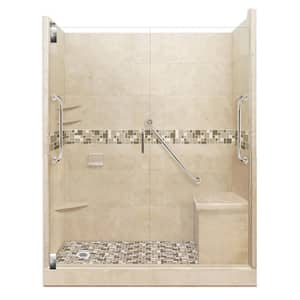 Tuscany Freedom Grand Hinged 34 in. x 60 in. x 80 in. Left Drain Alcove Shower Kit in Brown Sugar and Satin Nickel