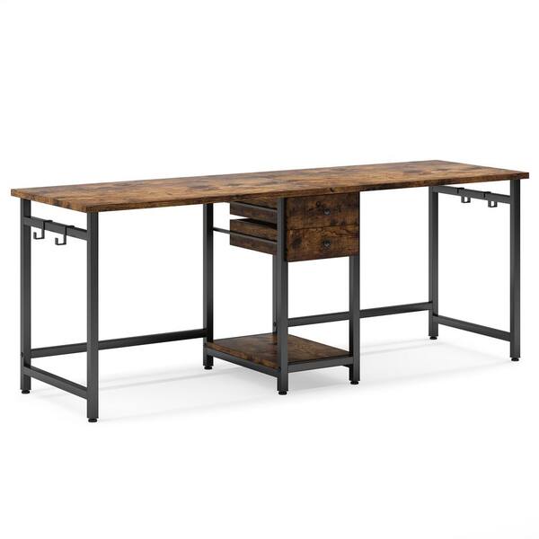 TRIBESIGNS WAY TO ORIGIN Perry  in. Retangular Brown Wood 2 Drawer  Computer Desk for Two Person Use, Double Writing Table for Home Office HD-ZY001NY  - The Home Depot