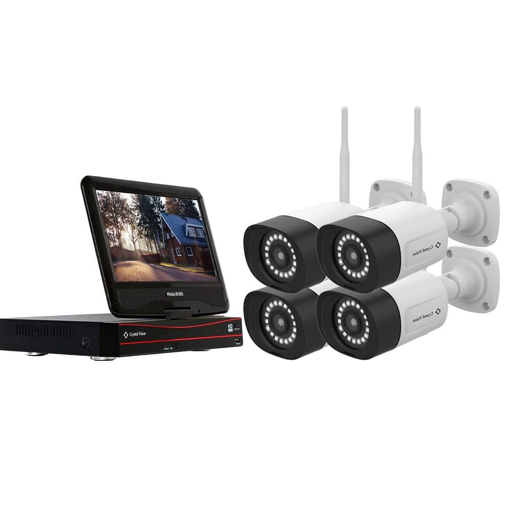 8 Channel Wireless NVR Surveillance kit with 10.1 in. Monitor (4x 3MP Floodlight Audio Panic Siren Cameras) -  Crystal Vision, CVT804C-35WB1TB