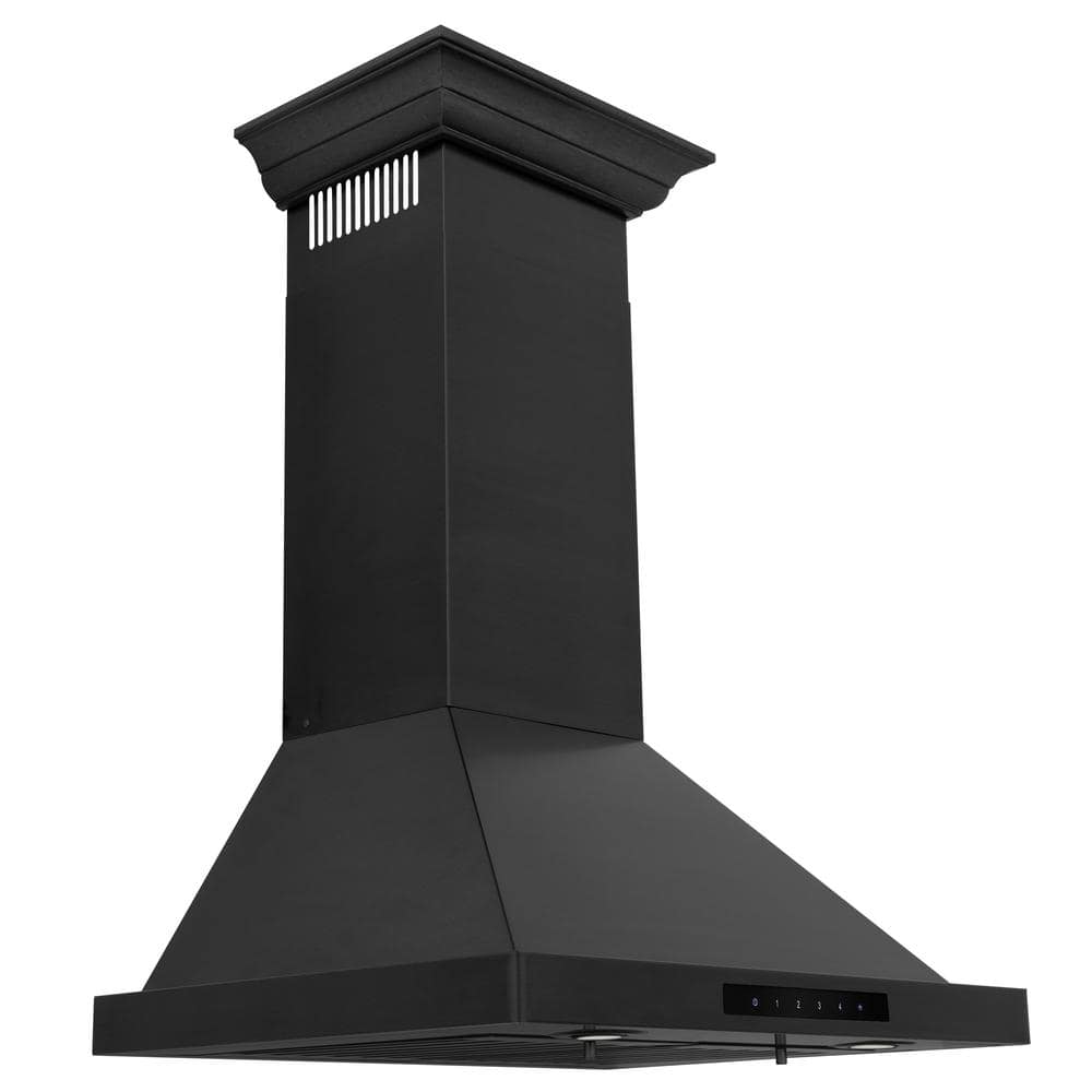 24 in. 400 CFM Convertible Vent Pyramid Wall Mount Range Hood with Crown Molding in Black Stainless Steel