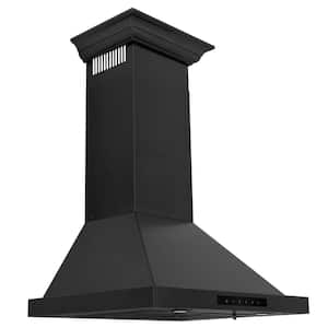 24" Convertible Vent Wall Mount Range Hood in Black Stainless Steel with Crown Molding (BSKBNCRN-24)