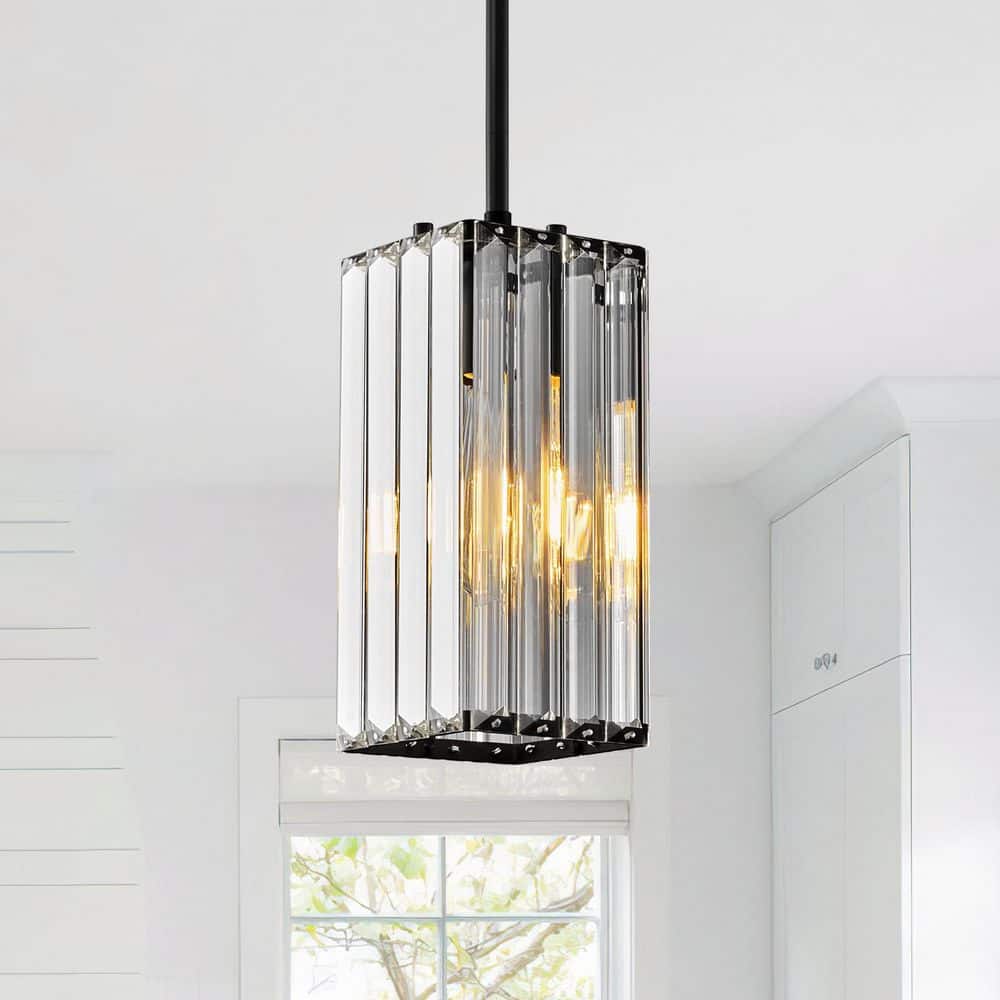 Home Lighting 40-Watt 1-Light Black Mini Crystal Rectangle Modern Pendant Light Adjustable for Kitchen Island (1-Pack) price history on PriceWatchPro