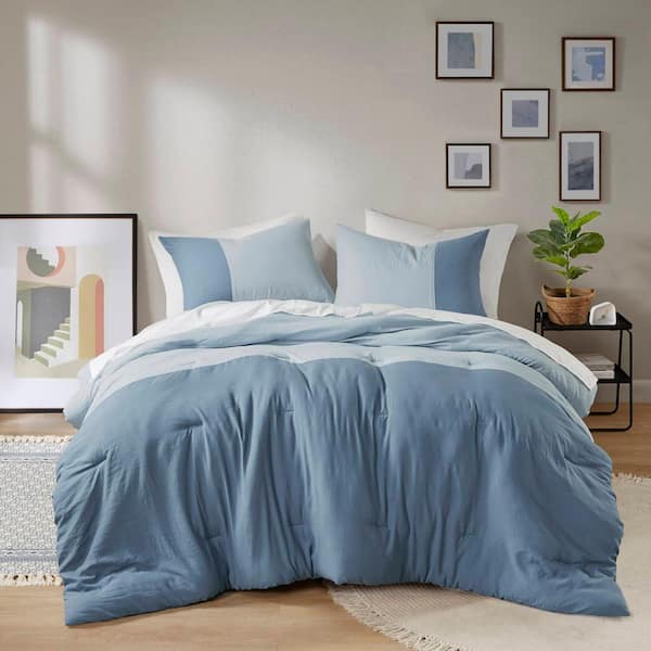 510 Design Miro 3-Piece Blue Microfiber King/Cal King Soft Washed Color Block Comforter Set