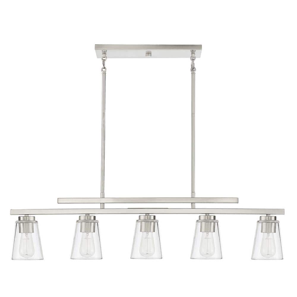 Calhoun Symmetrical Satin Nickel 5-Light Linear Chandelier