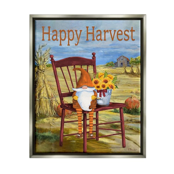 Stupell Industries Happy Harvest Country Gnome by Paul Brent 1 Piece Floater Frame Graphic Print Nature Poster Art Print 21 in. x 17 in.