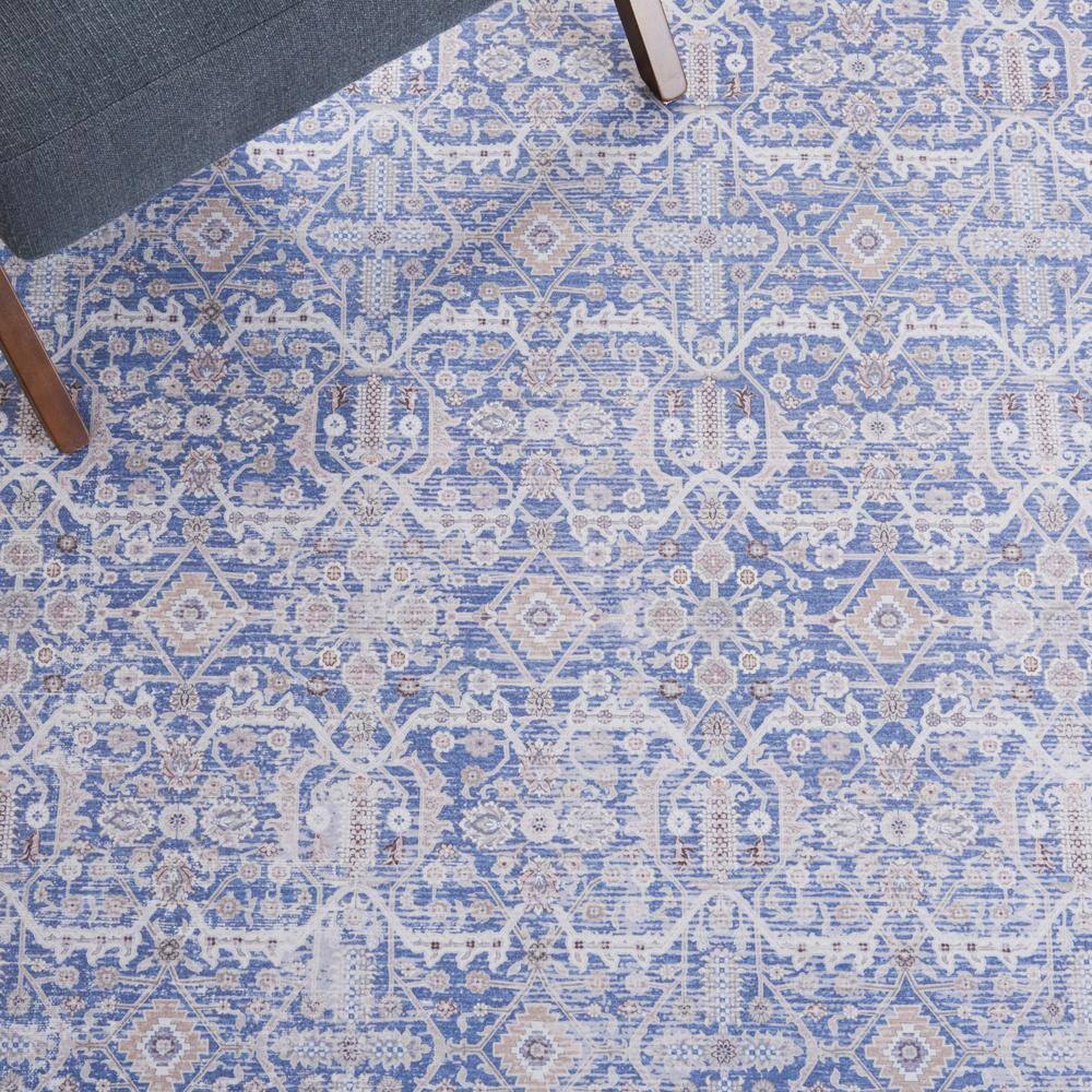 Blue and Rust 6' x 6' Square Washable Synthetic Area Rug