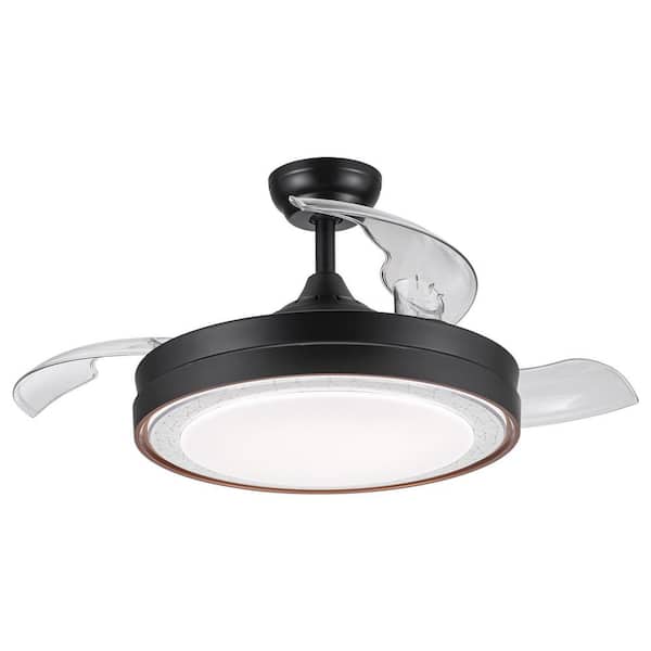 Unbranded 42 in. 3 Blades LED Indoor or Outdoor Black Ceiling Fan with Remote and Adjustable Lighting, 6 of Speeds, DC