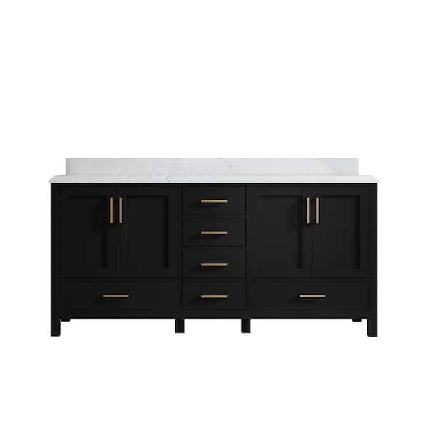 Willow Collections Malibu 72 in. W x 22 in. D x 36 in. H Double Sink Bath Vanity in Black with 1.5 in. Empira Qt. Top