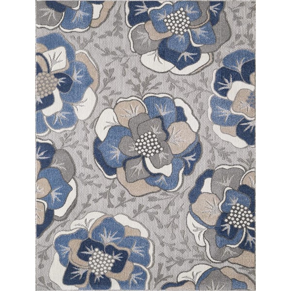 MILLERTON HOME Ava Gray 5 ft. x 8 ft. Modern Floral Indoor/Outdoor Area Rug