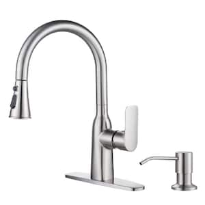 Single Handle Pull-Down Sprayer Kitchen Faucet with Soap Dispenser in Stainless Steel in Brushed Nickel