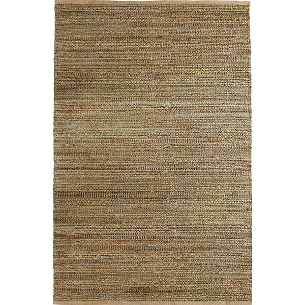 Unbranded Smoke Green 7 ft. 9 in. x 9 ft. 9 in. Area Rug Transitional Striped Jute Blend