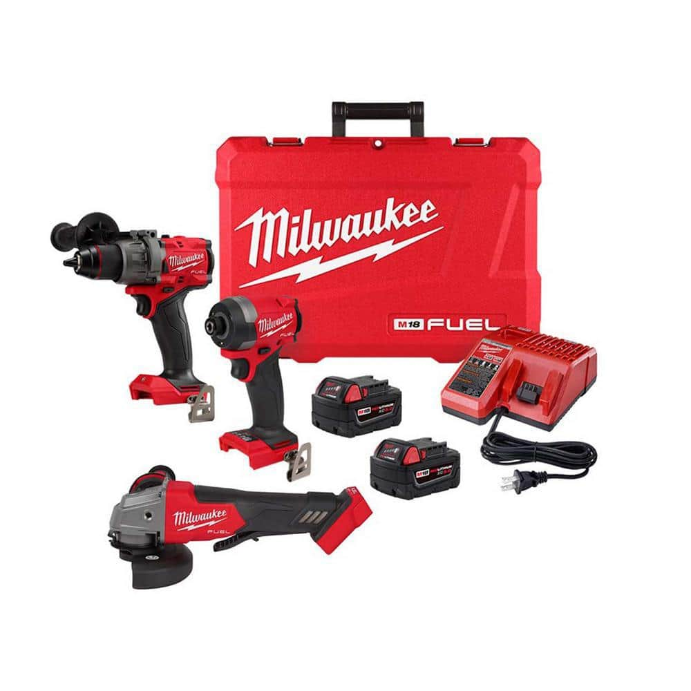 M18 FUEL 18-Volt Lithium-Ion Brushless Cordless Combo Kit 2-Tool with 2 Batteries Charger 4-1/2in. to 5in. Grinder -  Milwaukee, 3697-22-2880