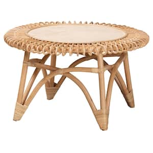 Elani 31 in. Natural Brown and Light Brown Round Wood Coffee Table