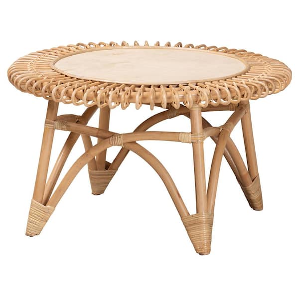 bali and pari Elani 31 in. Natural Brown and Light Brown Round Wood Coffee Table