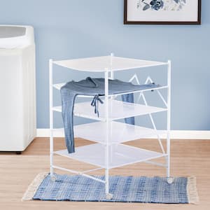 26 in. W x 36 in. H White Steel Portable Rolling Clothes Drying Rack