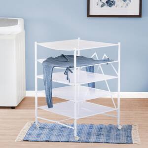 26 in. W x 36 in. H White Steel Portable Rolling Clothes Drying Rack