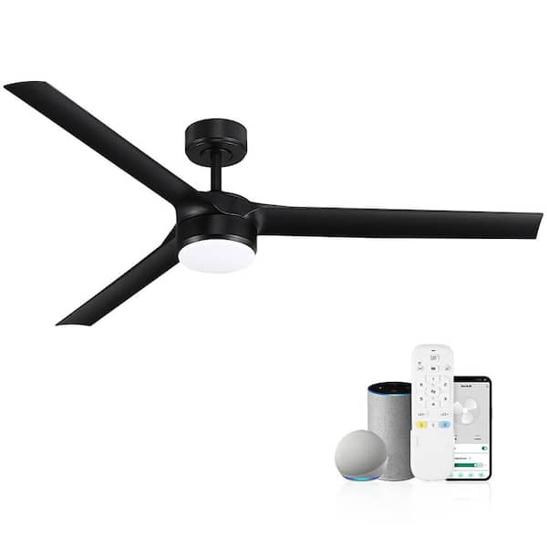 60 in.Smart Indoor/Outdoor Black Standard Downrod Mount Ceiling Fans with LED Lights and Remote,Controlled by Alexa App