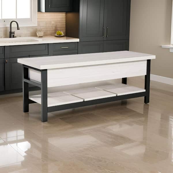 Benjara Ciara Modern White Engineered Wood 48 in. Black Solid Wood Legs Dining Table Bench Seats 2