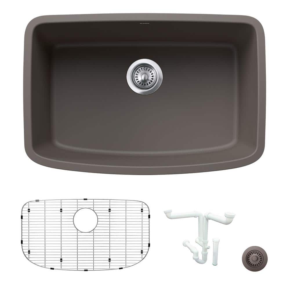 Valea 27 in. Undermount Single Bowl Volcano Gray Granite Composite Kitchen 