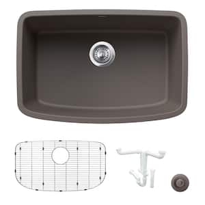 Valea 27 in. Undermount Single Bowl Volcano Gray Granite Composite Kitchen Sink Kit with Accessories