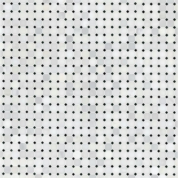 Greecian White Riptide Octagon 12 in. x 12 in. x 0.38 in. Polished Marble Mesh-Mounted Mosaic Tile (1 sq. ft./Each)