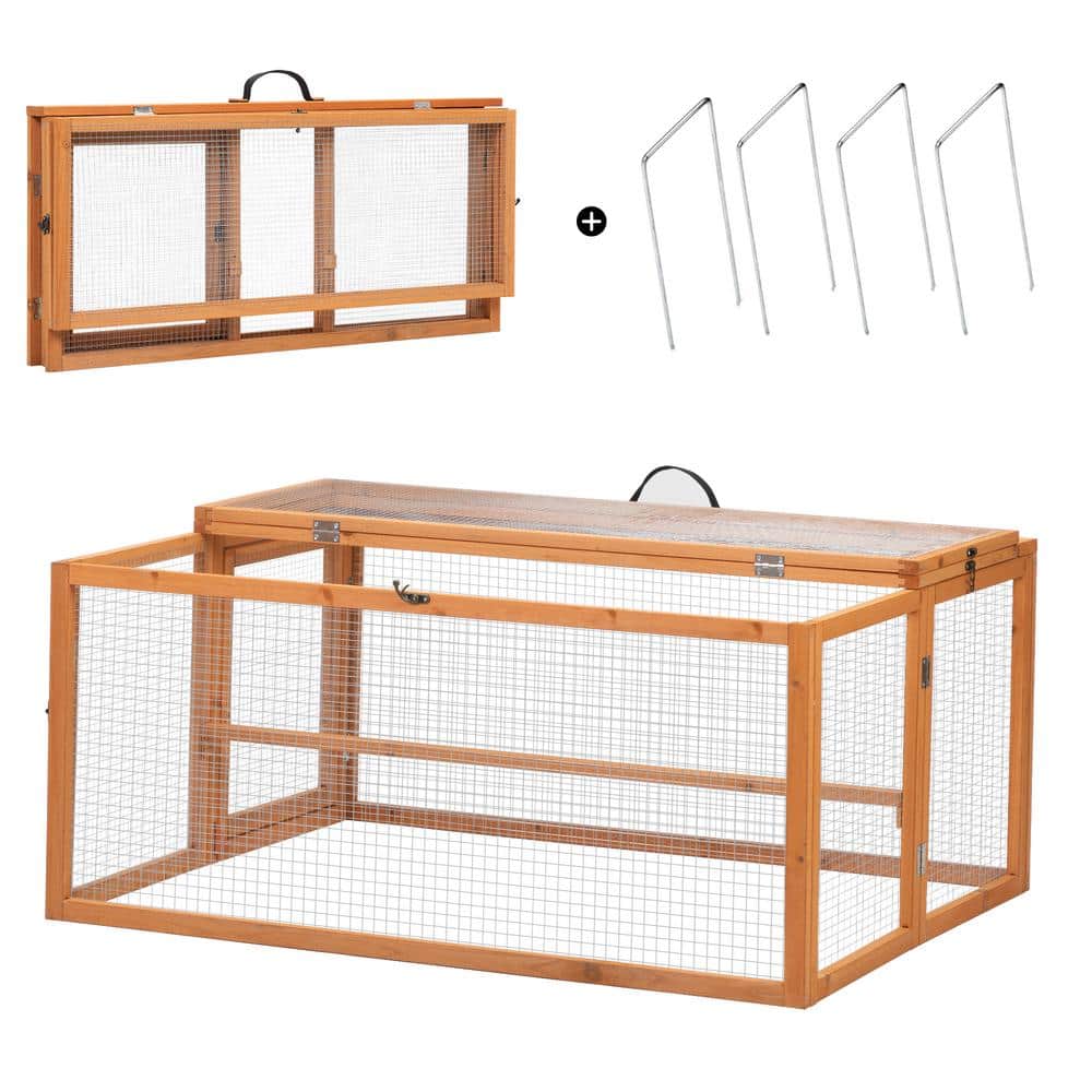 Orange Folding Fir Wood Chicken Coop with Roosting Bar