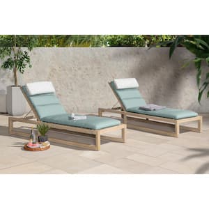 Benson Wood Outdoor Chaise Lounges with Blue Cushions (Set of 2)